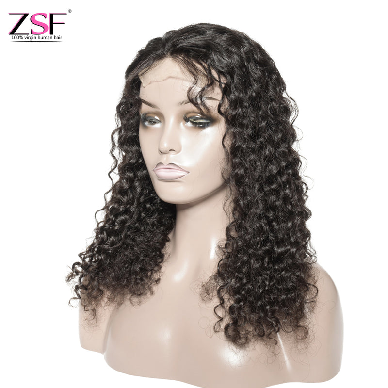 ZSF Hair 4*4/5*5 Transparent Lace Closure Wig Deep Curly Virgin Hair Unprocessed Human Hair 1Piece Natural Black