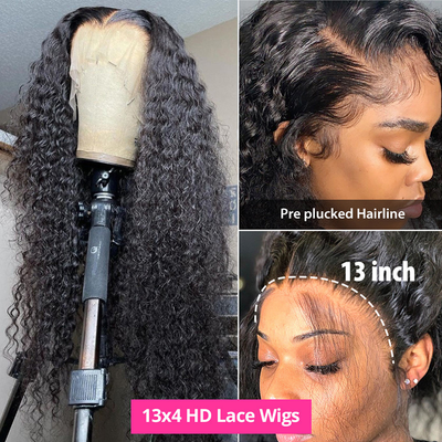 ZSF Hair 13*4 HD Lace Frontal Wig Deep Curly Virgin Hair Unprocessed Human Hair 1Piece Natural Black