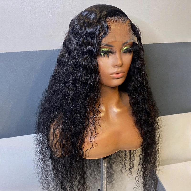 ZSF Water Wave Transparent Lace Closure Wig Curly Wig With Baby Hair