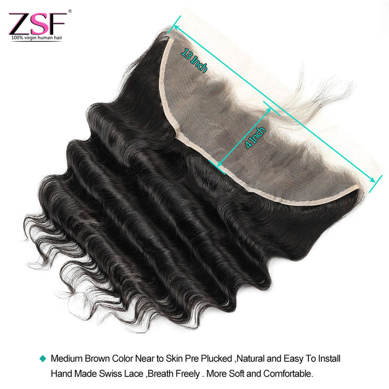 ZSF Hair 8A Grade Lace Frontal Deep Wave 13x4/13*6 Free Part 1Piece Natural Black