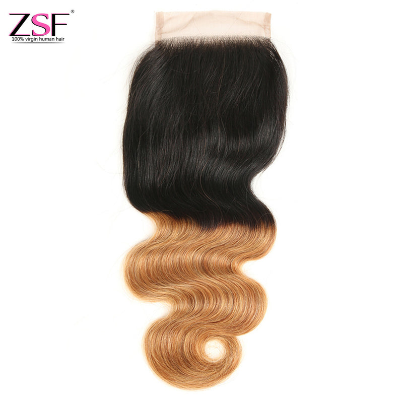ZSF Hair 8A Grade Body Wave Human Hair 4x4 Lace Closure Ombre Color 1Piece (1b 27