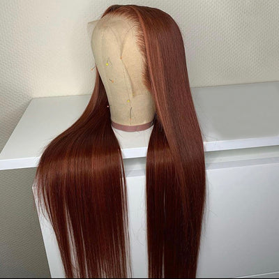 ZSF Hair 33# Copper Chestnut Straight 4*4/5*5/13*4/13*6 Transparent Lace Wig Brazilian Human Virgin Hair One Piece