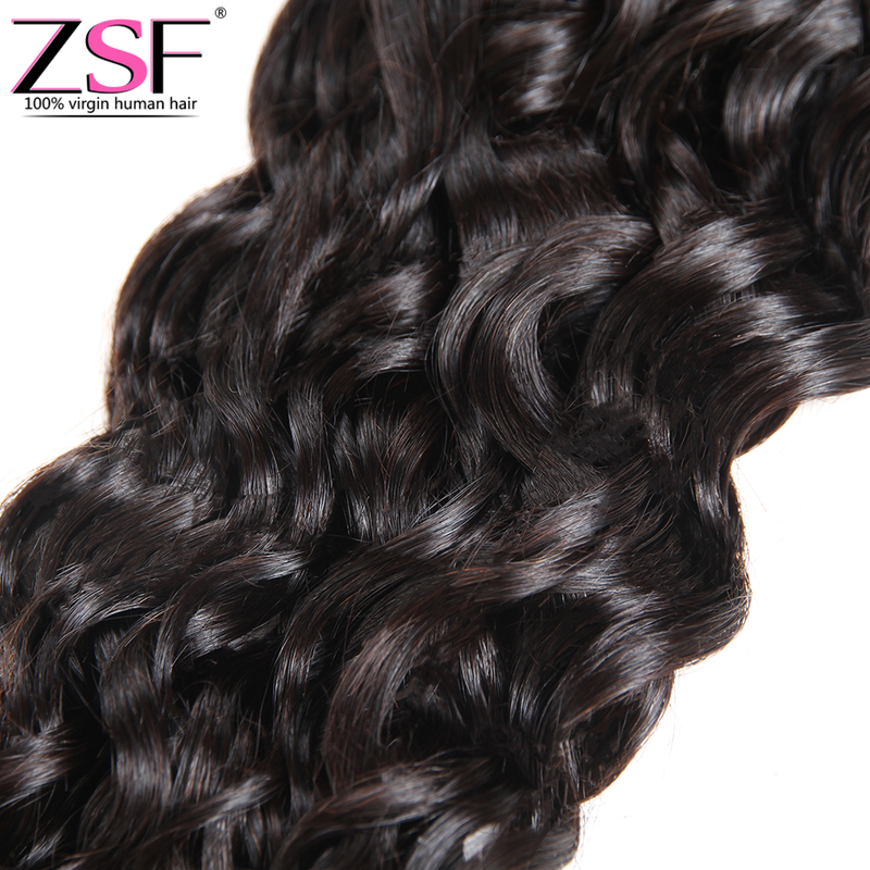 ZSF Water Wave Virgin Hair 4Bundles With Frontal 100% Human Hair 8A Grade Natural Black