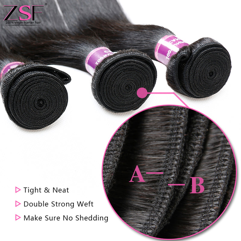 ZSF Hair 8A Grade Straight Virgin Hair 1Bundle 100% Human Hair Extension Natural Black