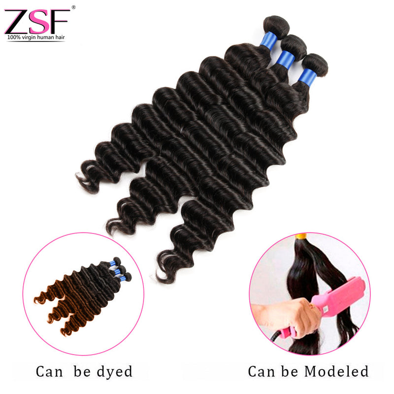 ZSF Loose Deep Wave Virgin Hair 4Bundles With Frontal 100% Human Hair 8A Grade Natural Black