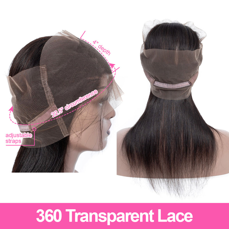 ZSF Hair 8A Grade Lace Frontal Straight 360 Lace Frontal Free Part 1piece Natural Black