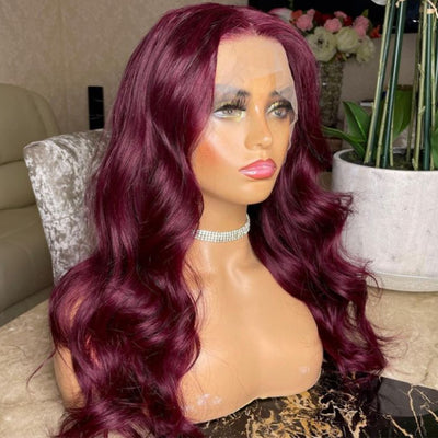 ZSF Hair 99j Body Wave Transparent Lace Wig Brazilian Colored Human Virgin Hair One Piece