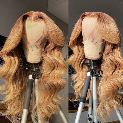 ZSF Hair Honey Blonde 27# Body Wave 5*5/13*4 Lace Wig Brazilian Human Virgin Hair One Piece