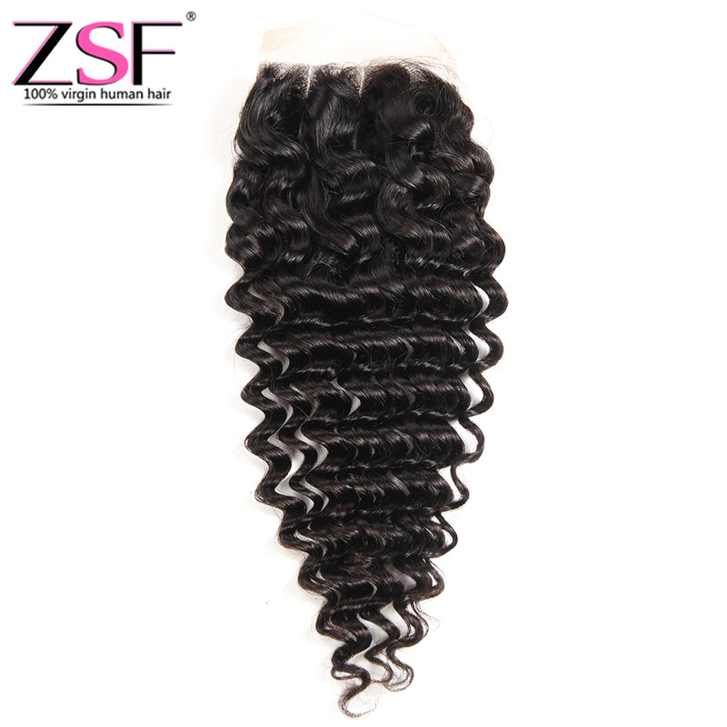ZSF Hair Deep Wave Human Hair HD Lace Closure 4x4/5x5 Natural Black Color Middle /Free/3 Part 1 piece