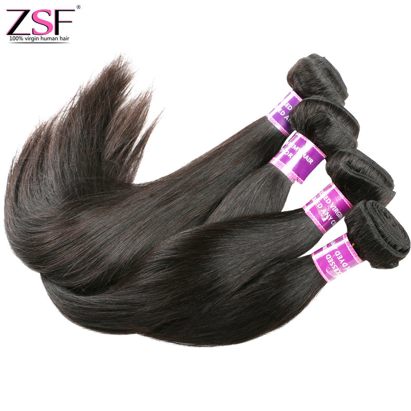 ZSF Hair 8A Grade Straight Virgin Hair 4Bundles With Frontal 100% Human Hair Extension Natural Black