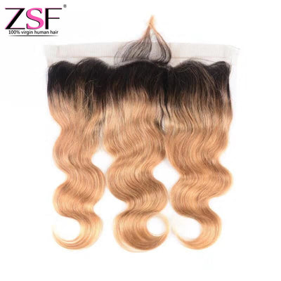 ZSF Hair 8A Grade 1B27# Honey Blonde Ombre Body Wave Lace Frontal 13x4 Free Part 1piece