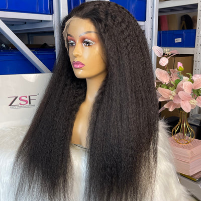 ZSF Hair HD 13*4 Lace Frontal Wig Kinky Straight Virgin Hair Unprocessed Human Hair 1Piece Natural Black
