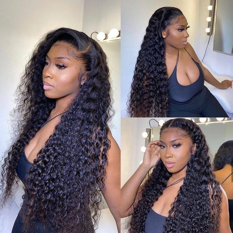 ZSF Hair Deep Curly 13*4 Transparent Lace Frontal Wig Unprocessed Human Virgin Hair 1Piece Natural Black