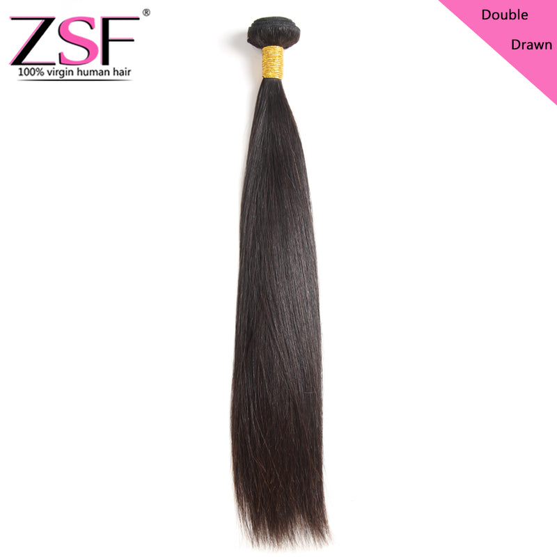 ZSF Hair Grade Double Drawn Virgin Hair Straight 1Bundle 100% Unprocessed Human Hair Weave Extensions