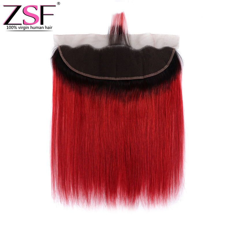 ZSF Hair 8A Grade 1B Red/All Red Ombre Straight Lace Frontal 13x4 Free Part 1piece
