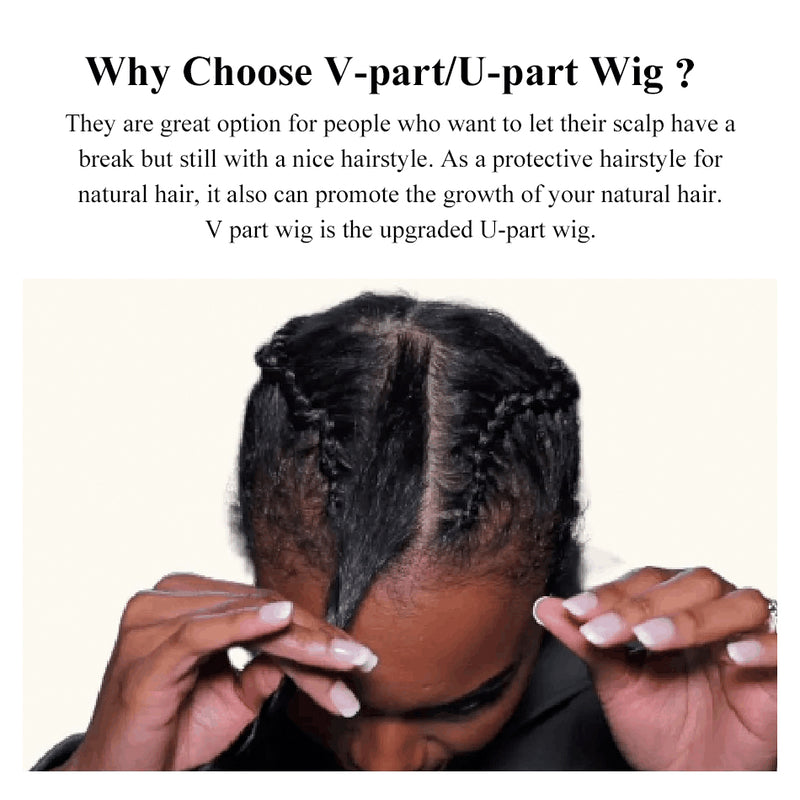 ZSF Hair V Part/U Part Breathable Machine Wig Body Wave Virgin Hair Middle Part Unprocessed Human Hair 1Piece Natural Black