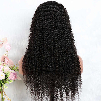 ZSF Hair Kinky Curly 13*4 Transparent Lace Frontal Wig Unprocessed Human Virgin Hair 1Piece Natural Black