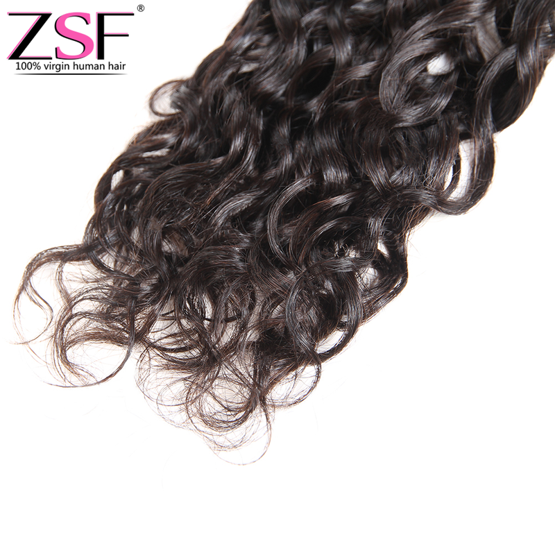 Free Shipping ZSF Hair 8A Grade Water Wave Virgin Hair 3Bundles With Lace Frontal Natural Black