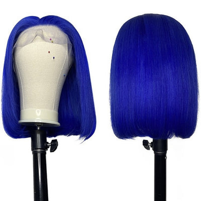 ZSF Hair Blue Straight Virgin Hair Short Bob Lace Wig Frontal Unprocessed Human Hair 1Piece