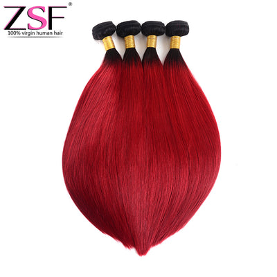 ZSF Hair 8A Grade 1B Red Straight Hair Bundles Colored Human virgin Hair One Piece.