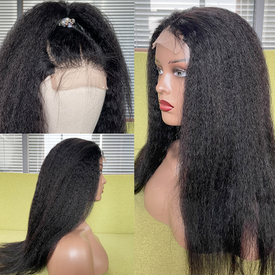 ZSF Hair Kinky Straight Virgin Hair HD Lace Closure Wig Unprocessed Human Hair 1Piece Natural Black