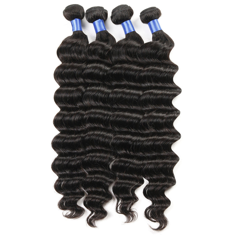 ZSF Loose Deep Wave 4Bundles With Lace Closure 8A Grade 100% Human Hair Natural Black