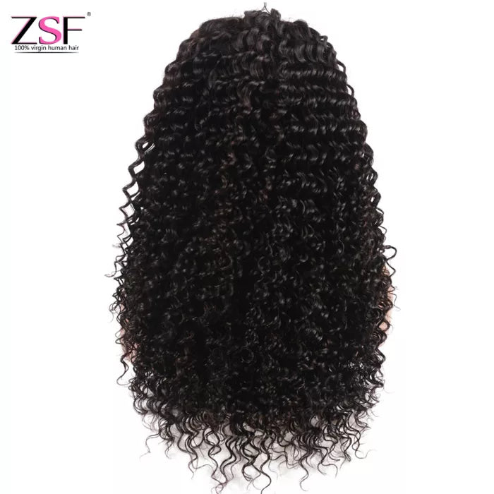 ZSF Hair Deep Curly Virgin Hair Full Lace Wig 150% Density Unprocessed Human Hair 1Piece Natural Black
