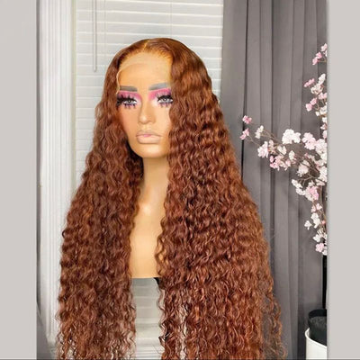ZSF Auburn Brown #33 Water Wave Copper Transparent Lace Wig Pre-Plucked