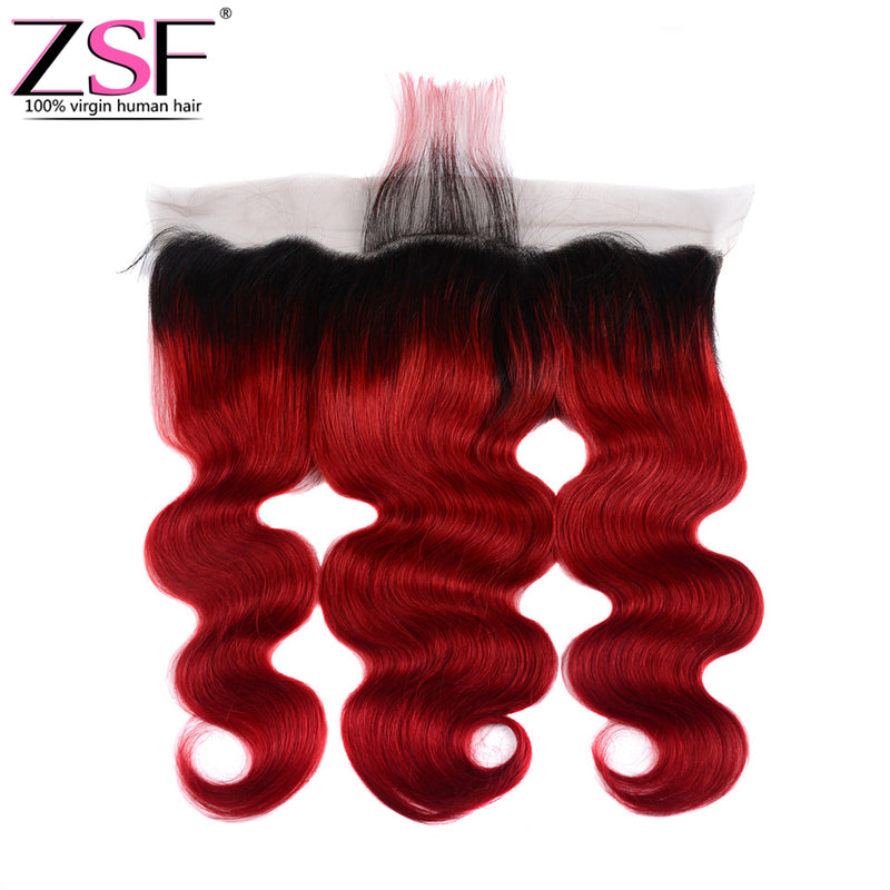 ZSF Hair 8A Grade 1B Red/All Red Ombre Body Wave Lace Frontal 13x4 Free Part 1piece