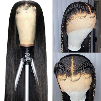 ZSF Hair Straight 13*6 Transparent Lace Frontal Wig Unprocessed Human Virgin Hair 1Piece Natural Black