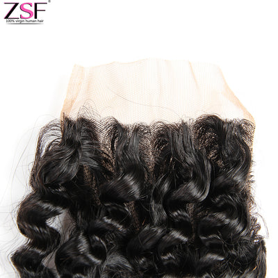 ZSF Hair 8A Grade 4x4/5x5 Lace Closure Kinky Curly Human Hair Natural Black Middle /Free/3 Part 1piece