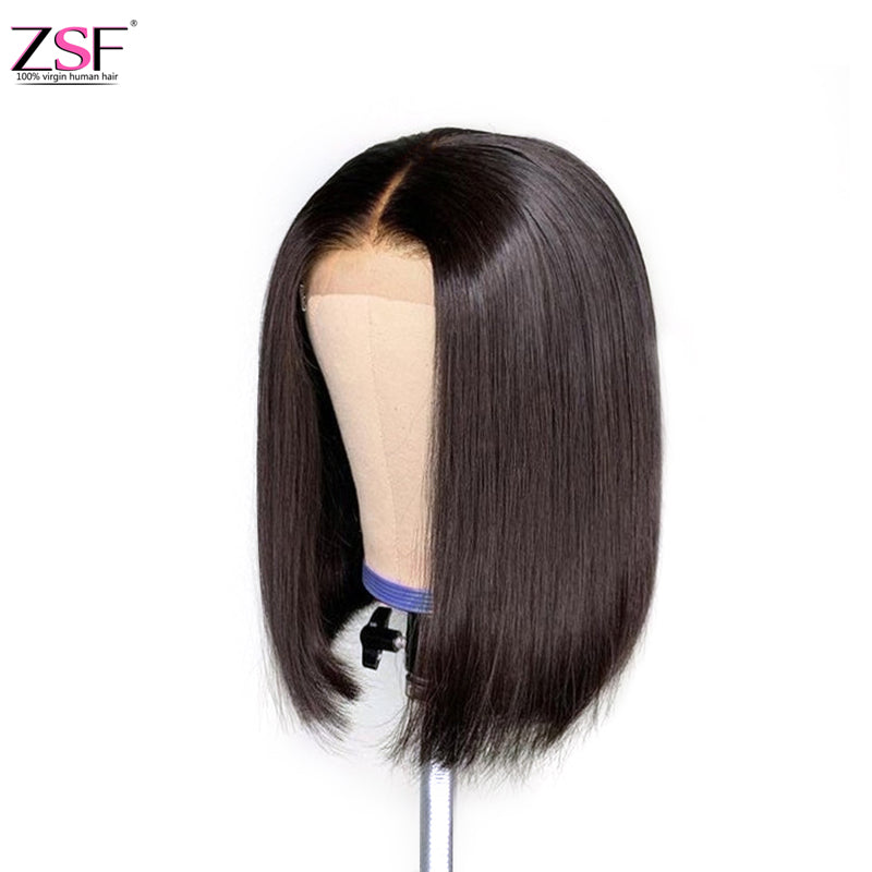 ZSF Smooth Straight Short Bob Wig Brazilian Lace Virgin Hair Human Hair Wig  1Piece