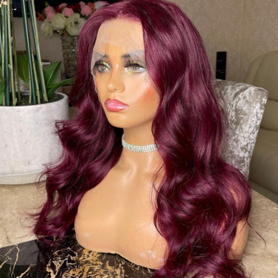 ZSF Hair 99j Body Wave 4*4/5*5/13*4/13*6 Transparent Lace Wig Brazilian Colored Human Virgin Hair One Piece