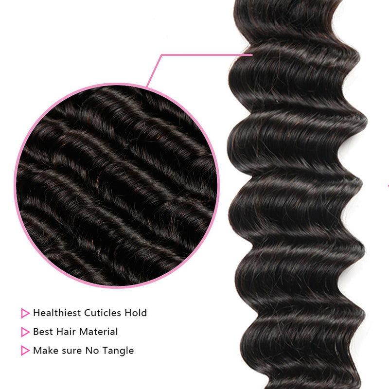 ZSF Loose Deep Wave 4Bundles With Lace Closure 8A Grade 100% Human Hair Natural Black