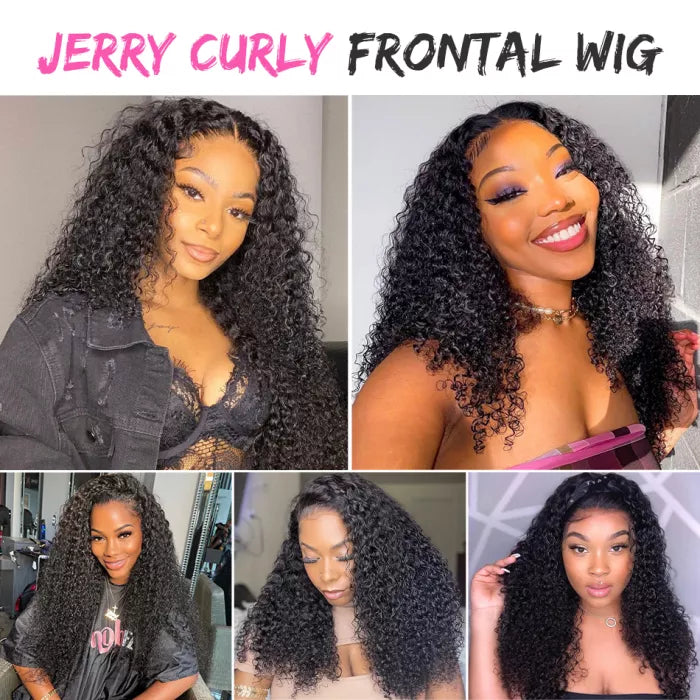 ZSF Hair HD 13*4 Lace Frontal Wig Jerry Curly Virgin Hair Unprocessed Human Hair 1Piece Natural Black
