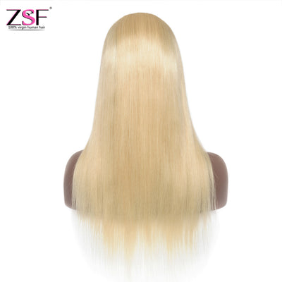 ZSF Hair Russian 613 Blonde Virgin Hair Straight Lace Frontal Wig 100% Human Hair 1Piece