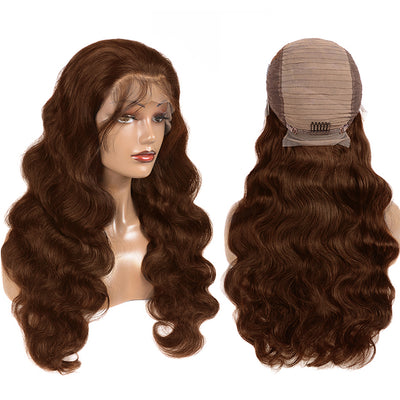 ZSF Hair Chocolate Brown 4# Body Wave 4*4/5*5/13*4/13*6 Transparent Lace Wig Brazilian Human Virgin Hair One Piece