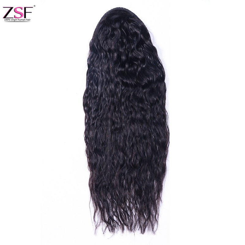 ZSF Natural Wave Ponytail Human Hair With Clip In Extensions Natural Black One Piece