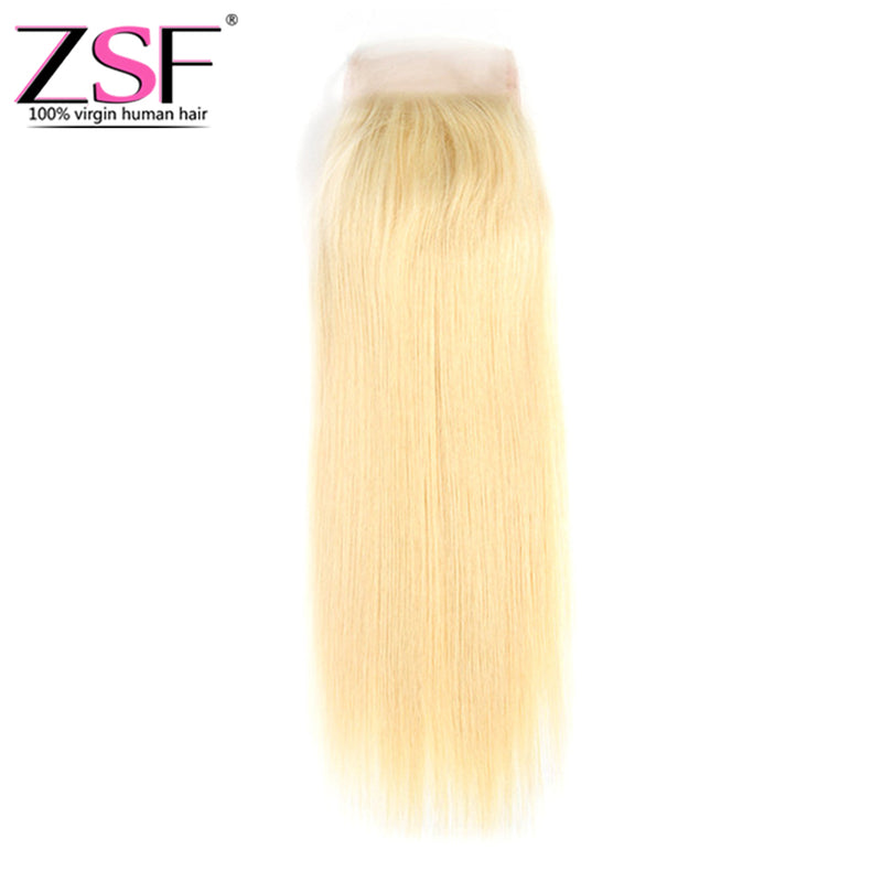 ZSF Hair 8A Grade 4*4/5*5 Lace Closure Russian Blonde Straight Human Hair Middle /Free/3 Part 1piece