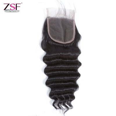 ZSF Hair 8A Grade 4x4/5*5 Lace Closure Deep Wave Human Hair Natural Black Middle /Free Part 1piece