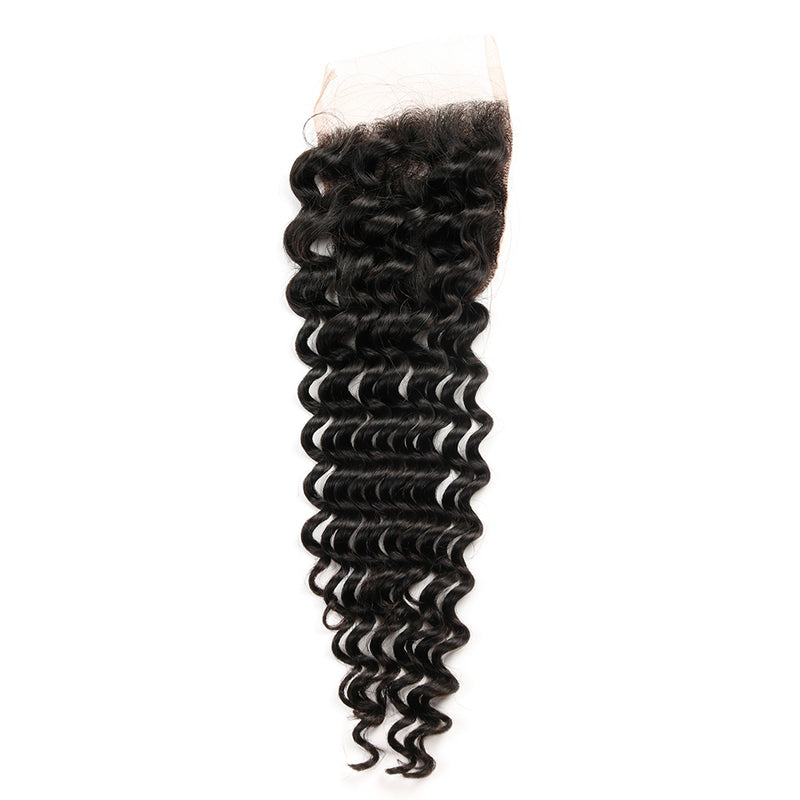 ZSF Hair Deep Curly Human Hair Lace Closure 4x4 Natural Black Middle /Free/3 Part 1piece