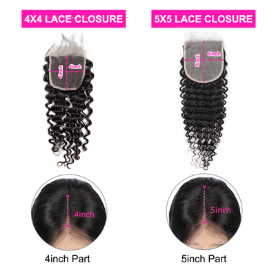 ZSF Hair 7A Grade Deep Wave Human Hair Lace Closure 4x4/5*5 Natural Black Middle /Free/3 Part 1piece
