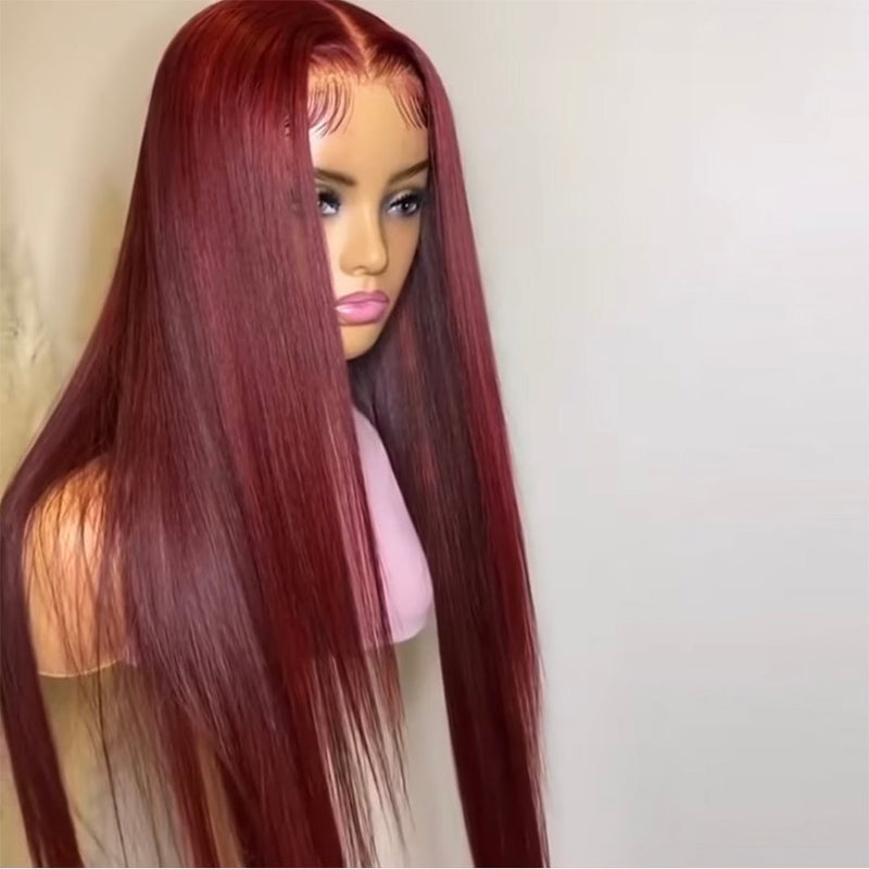 ZSF Hair Burgundy Transparent Lace Wig Brazilian Straight Colored Human Virgin Hair One Piece