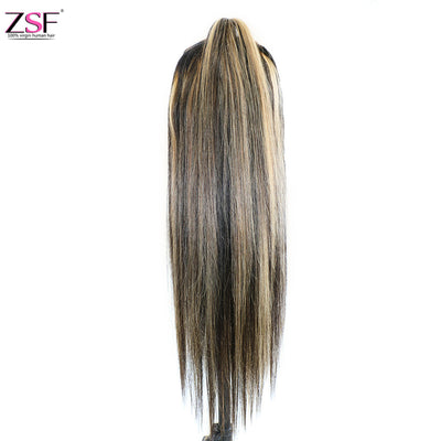 ZSF Hair 1b/27# Highlights Black/Honey Blonde Brazilian Straight Transparent Lace Wig Pre Plucked 1PC