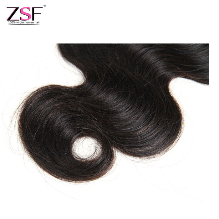 ZSF Hair Body Wave Human Hair Lace Closure 4x4 Natural Black Middle /Free/3 Part 1piece 10A