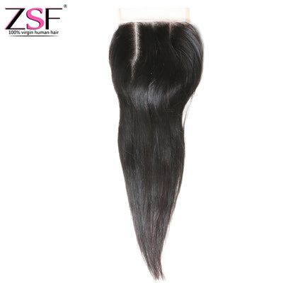 7A Grade Straight Human Hair Lace Closure 4x4 Natural Black Middle /Free/3 Part 1 piece