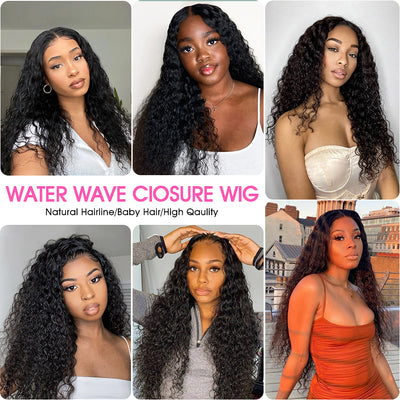 ZSF Hair 4*4/5*5/6*6 HD Lace Closure Wig Water Wave Virgin Hair  Unprocessed Human Hair 1Piece Natural Black