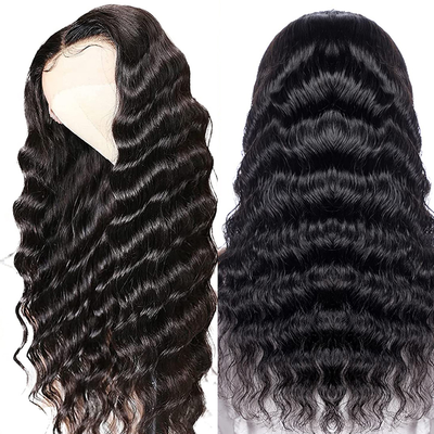 ZSF Hair HD 13*4 Lace Frontal Wig Loose Deep Wave Virgin Hair Unprocessed Human Hair 1Piece Natural Black