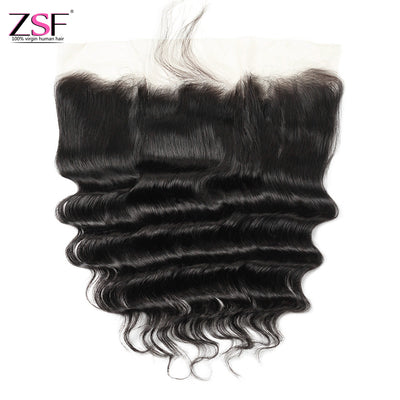 ZSF Hair 8A Grade Lace Frontal Deep Wave 13x4 Free Part 1Piece Natural Black