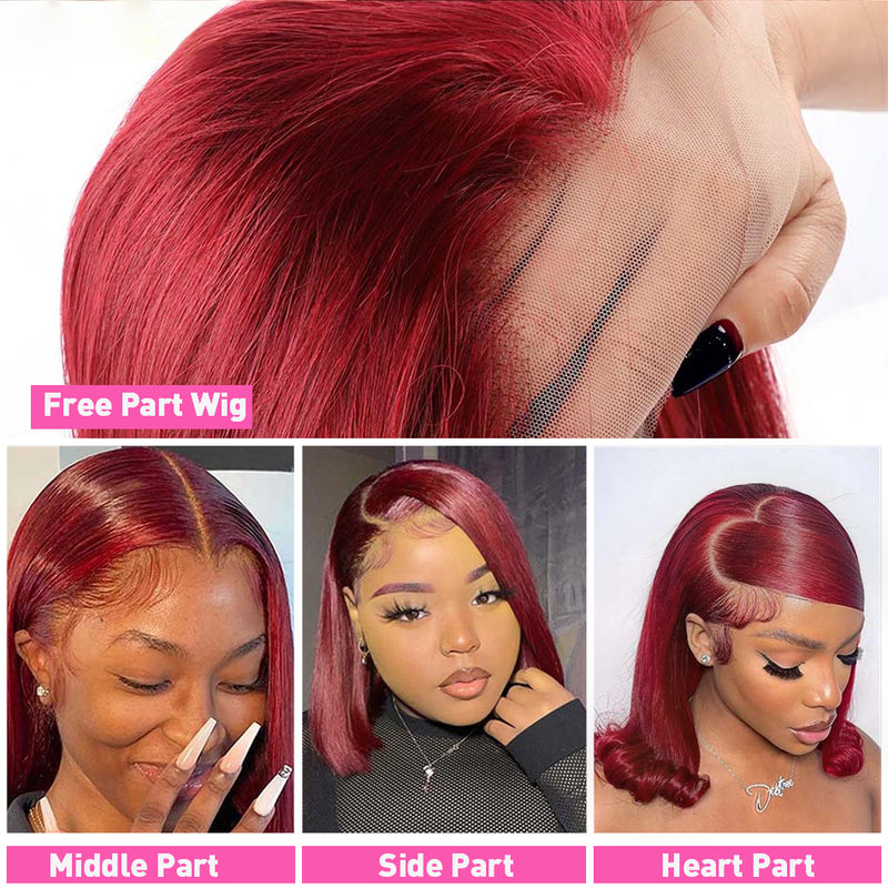 ZSF Hair 4*4/5*5/13*4 Lace Wig Burgundy Color Short Bob Straight Wig 1Piece